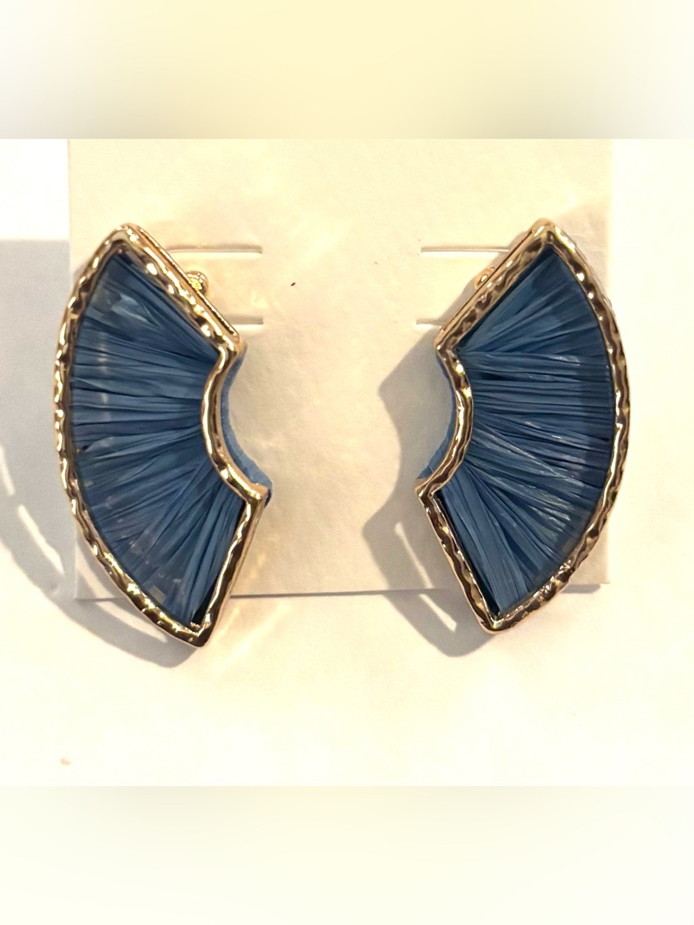 Fashion Jewelry Blue Fan-Texture Gold-Trim Earrings